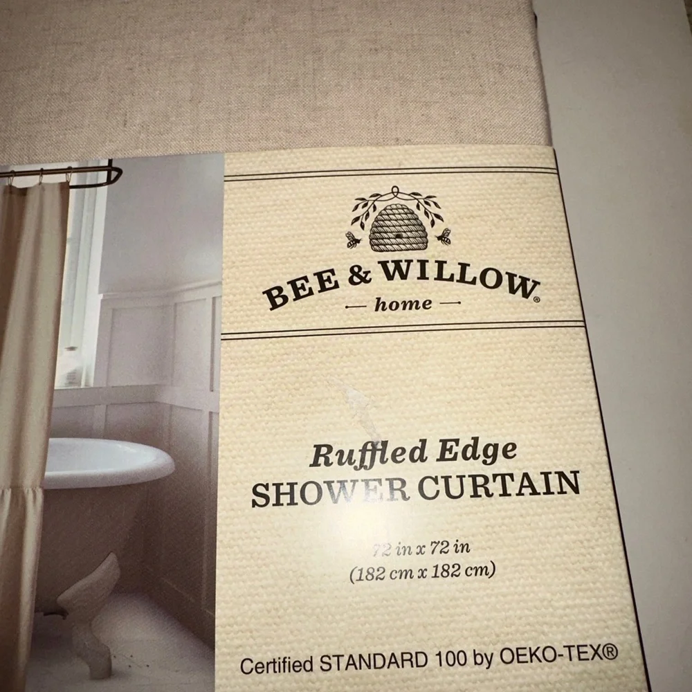 Shower Curtain Ruffled Edge 72 x 72 Natural Linen Fabric,